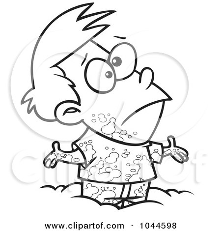 Royalty-Free (RF) Clip Art Illustration of a Cartoon Black And White Outline Design Of A Boy Playing In Mud by toonaday