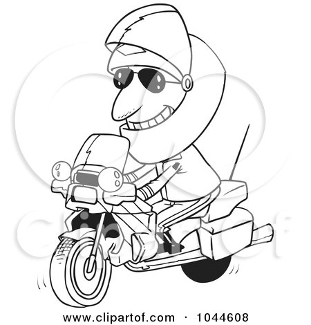 Royalty-Free (RF) Clip Art Illustration of a Cartoon Black And White Outline Design Of A Motorcycle Cop by toonaday