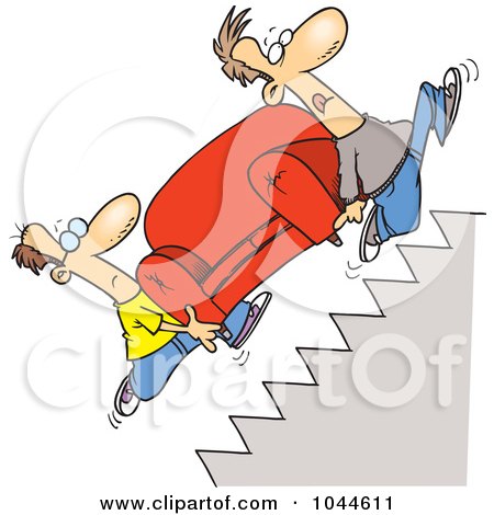 Royalty-Free (RF) Clip Art Illustration of Cartoon Movers Carrying A Sofa Up Stairs by toonaday