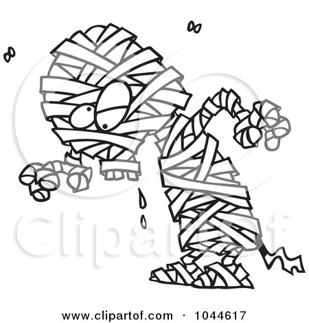 Royalty-Free (RF) Clip Art Illustration of a Cartoon Black And White Outline Design Of A Creepy Mummy by toonaday