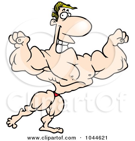 Royalty-Free (RF) Clip Art Illustration of a Cartoon Flexing Bodybuilder by toonaday
