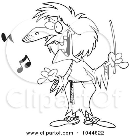 Royalty-Free (RF) Clip Art Illustration of a Cartoon Black And White Outline Design Of A Witchy Music Teacher by toonaday