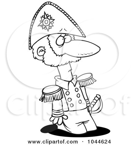 Royalty-Free (RF) Clip Art Illustration of a Cartoon Black And White Outline Design Of A Kneeling Soldier by toonaday