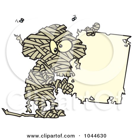 Royalty-Free (RF) Clip Art Illustration of a Cartoon Creepy Mummy Holding A Blank Sign by toonaday