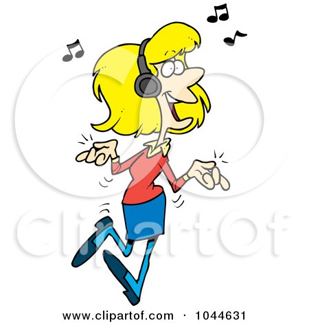 Royalty-Free (RF) Clip Art Illustration of a Cartoon Woman Dancing And Listening To Music by toonaday