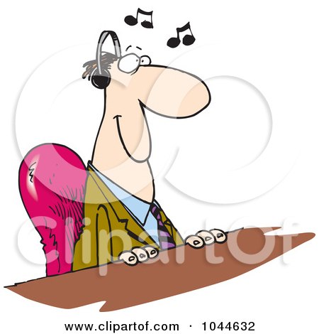 Royalty-Free (RF) Clip Art Illustration of a Cartoon Businessman Listening To Music At His Desk by toonaday