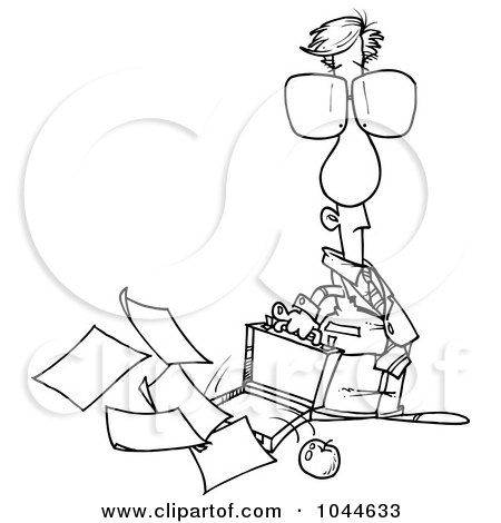 Royalty-Free (RF) Clip Art Illustration of a Cartoon Black And White Outline Design Of A Businessman Spilling His Briefcase by toonaday