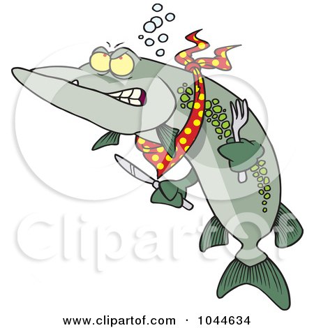 Royalty-Free (RF) Clip Art Illustration of a Cartoon Hungry Muskie Fish by toonaday