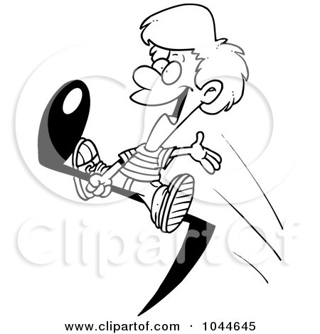 Royalty-Free (RF) Clip Art Illustration of a Cartoon Black And White Outline Design Of A Boy Riding A Music Note by toonaday