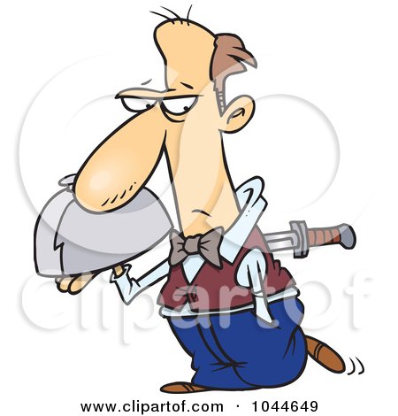 Royalty-Free (RF) Clip Art Illustration of a Cartoon Knife Through A Waiter's Back by toonaday