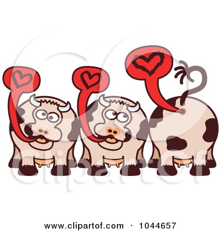 Royalty-Free (RF) Clip Art Illustration of Romantic Cows Talking About Love by Zooco