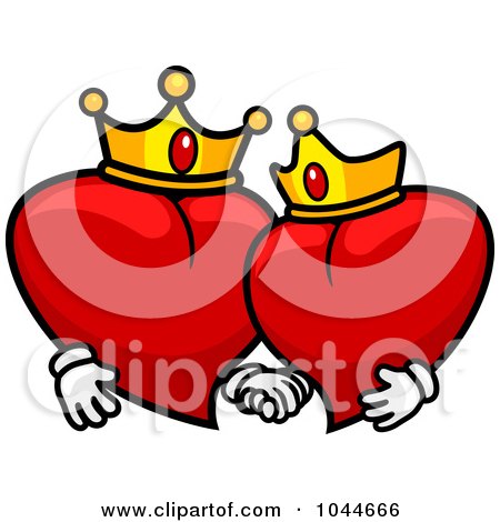 Royalty-Free (RF) Clip Art Illustration of King And Queen Hearts Holding Hands by BNP Design Studio