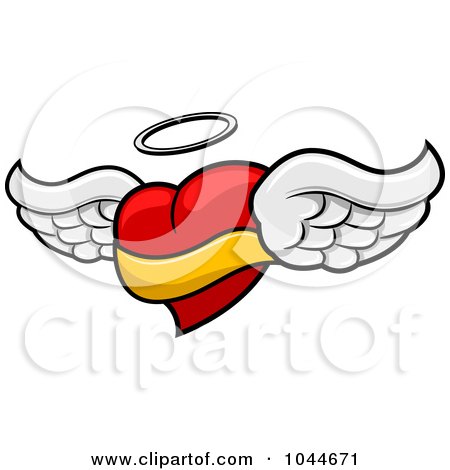 Royalty-Free (RF) Clip Art Illustration of a Winged Heart Angel With A Halo And Banner by BNP Design Studio