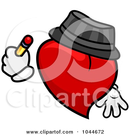Royalty-Free (RF) Clip Art Illustration of a Heart Character Writing With A Pencil by BNP Design Studio
