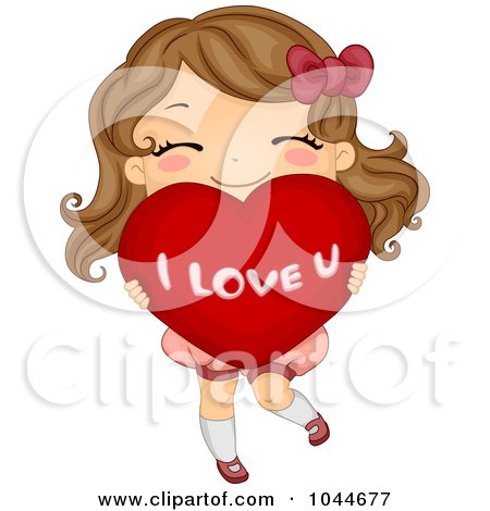 Royalty-Free (RF) Clip Art Illustration of a Cute Girl Carrying A Big I Love U Heart by BNP Design Studio