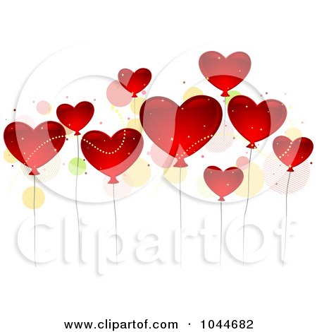 Royalty-Free (RF) Clip Art Illustration of Shiny Red Heart Balloons And Colorful Dots by BNP Design Studio