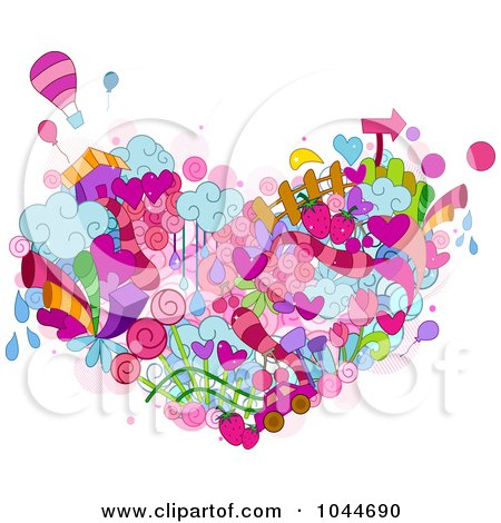 Royalty-Free (RF) Clip Art Illustration of a Collage Of Doodles Forming A Heart by BNP Design Studio