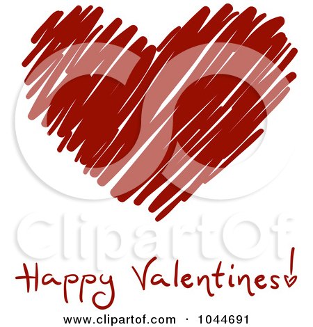 Royalty-Free (RF) Clip Art Illustration of a Red Scribble Heart With Happy Valentines Text by BNP Design Studio