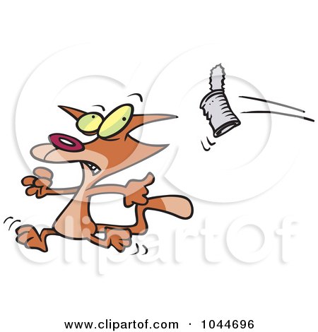 Royalty-Free (RF) Clip Art Illustration of a Cartoon Can Flying At A Cat by toonaday