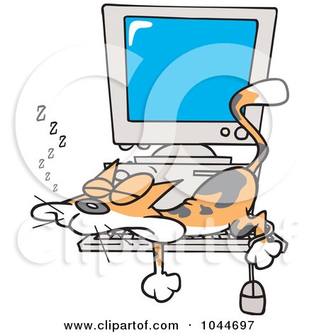 Royalty-Free (RF) Clip Art Illustration of a Cartoon Calico Cat Napping On A Keyboard by toonaday