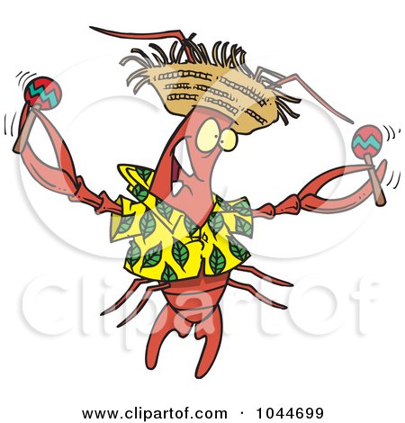 Royalty-Free (RF) Clip Art Illustration of a Cartoon Lobster Shaking Maracas by toonaday