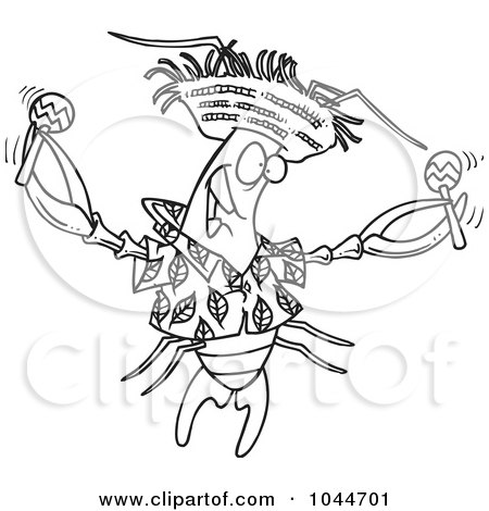 Royalty-Free (RF) Clip Art Illustration of a Cartoon Black And White Outline Design Of A Lobster Shaking Maracas by toonaday