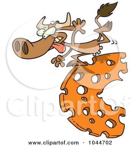 Royalty-Free (RF) Clip Art Illustration of a Cartoon Cow Running On Cheese by toonaday