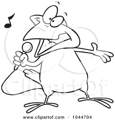 Royalty-Free (RF) Clip Art Illustration of a Cartoon Black And White Outline Design Of A Singing Canary by toonaday
