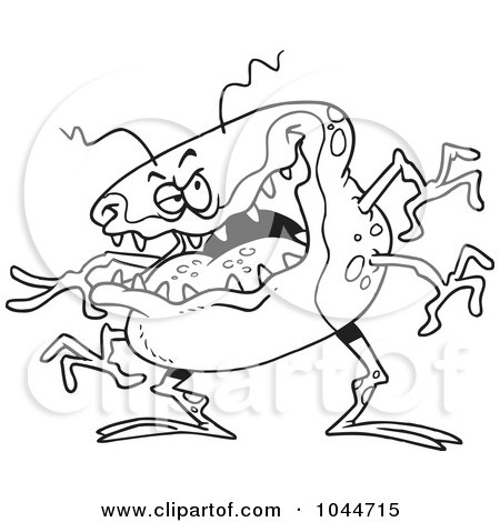 Royalty-Free (RF) Clip Art Illustration of a Cartoon Black And White Outline Design Of A Laughing Flu Bug by toonaday