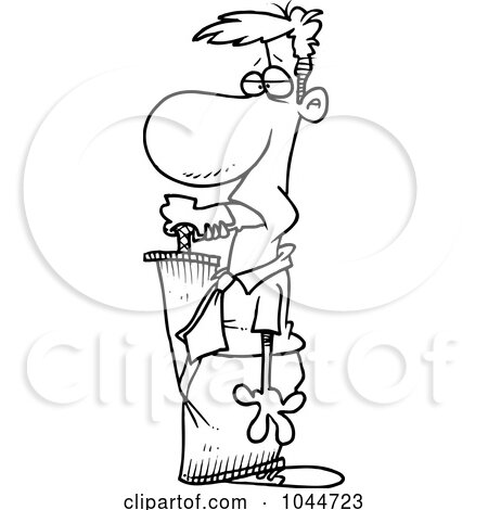 Royalty-Free (RF) Clip Art Illustration of a Cartoon Black And White Outline Design Of A Businessman With His Foot In His Mouth by toonaday