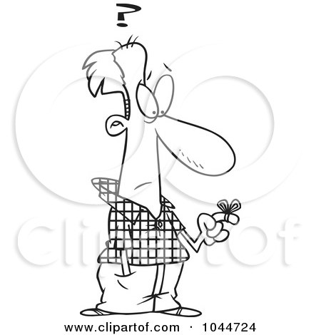 Royalty-Free (RF) Clip Art Illustration of a Cartoon Black And White Outline Design Of A Reminder String On A Forgetful Man's Finger by toonaday