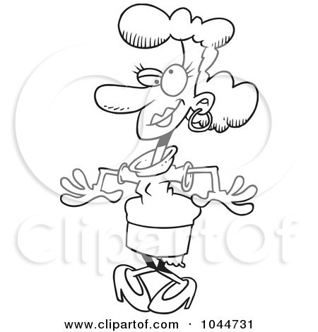 Royalty-Free (RF) Clip Art Illustration of a Cartoon Black And White Outline Design Of A Goofy Woman by toonaday