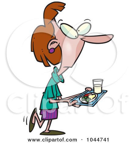 Royalty-Free (RF) Clip Art Illustration of a Cartoon Woman Carrying Cafeteria Food by toonaday