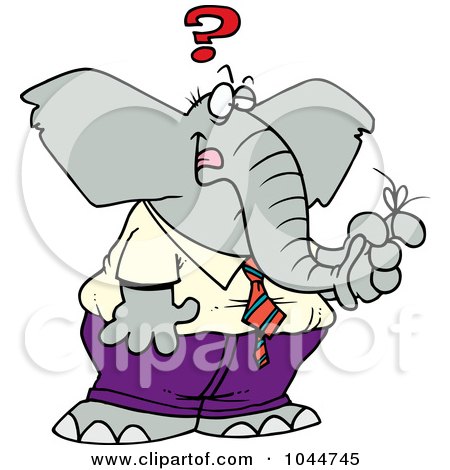 Royalty-Free (RF) Clip Art Illustration of a Cartoon Reminder String On A Forgetful Elephant's Finger by toonaday