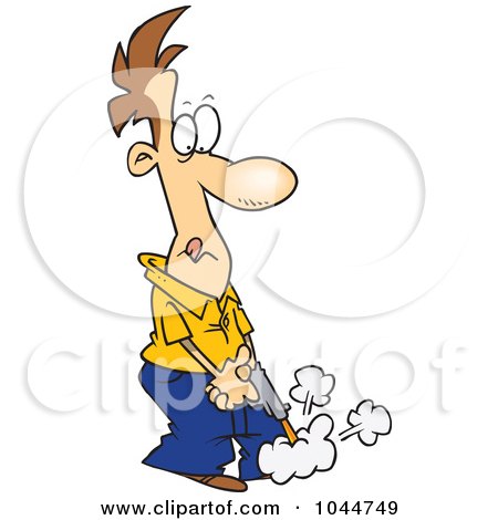 Royalty-Free (RF) Clip Art Illustration of a Cartoon Man Shooting His Own Foot by toonaday