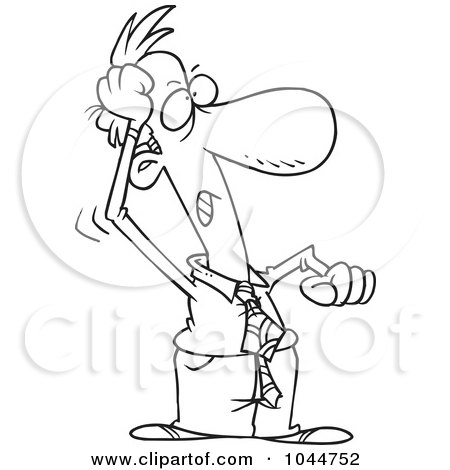 Royalty-Free (RF) Clip Art Illustration of a Cartoon Black And White Outline Design Of A Forgetful Businessman Slapping His Forehead by toonaday