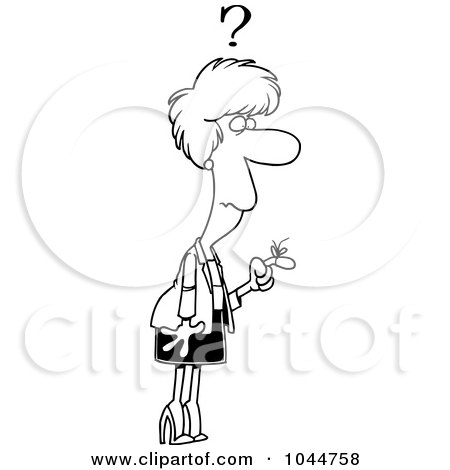 Royalty-Free (RF) Clip Art Illustration of a Cartoon Black And White Outline Design Of A Reminder String On A Forgetful Woman's Finger by toonaday