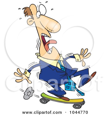 Royalty-Free (RF) Clip Art Illustration of a Cartoon Foolish Businessman Riding A Skateboard by toonaday