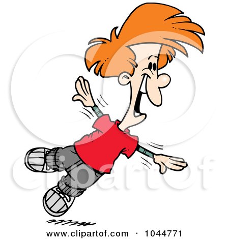 Royalty-Free (RF) Clip Art Illustration of a Cartoon Boy Flapping His Arms And Flying by toonaday