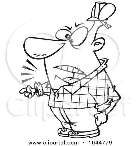 Royalty-Free (RF) Clip Art Illustration of a Cartoon Black And White Outline Design Of A Foreman Yelling And Pointing by toonaday