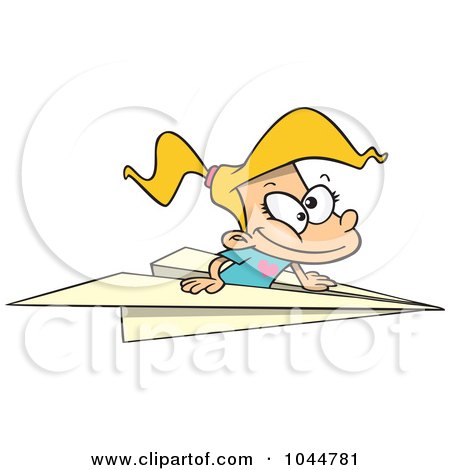 Royalty-Free (RF) Clip Art Illustration of a Cartoon Girl Flying In A Paper Plane by toonaday