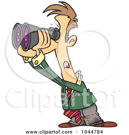 Royalty-Free (RF) Clip Art Illustration of a Cartoon Businessman Viewing The Forecast Through Binoculars by toonaday