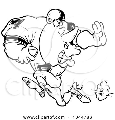 Royalty-Free (RF) Clip Art Illustration of a Cartoon Black And White Outline Design Of A Football Rhino Running by toonaday