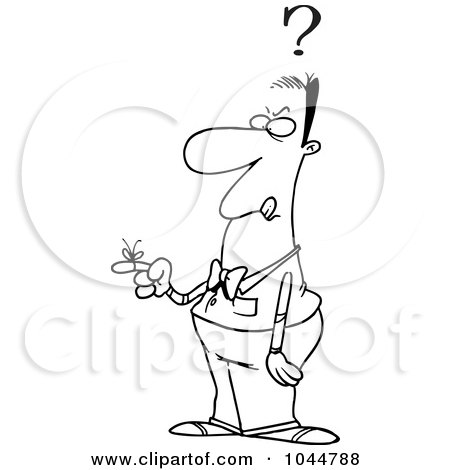 Royalty-Free (RF) Clip Art Illustration of a Cartoon Black And White Outline Design Of A Reminder String On A Forgetful Guy's Finger by toonaday