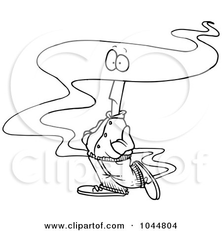 Royalty-Free (RF) Clip Art Illustration of a Cartoon Black And White Outline Design Of A Man With His Head In The Fog by toonaday