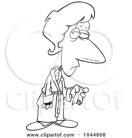 Royalty-Free (RF) Clip Art Illustration of a Cartoon Black And White Outline Design Of A Woman Sick With The Flu by toonaday