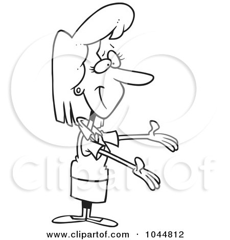 Royalty-Free (RF) Clip Art Illustration of a Cartoon Black And White Outline Design Of A Forgiving Woman by toonaday
