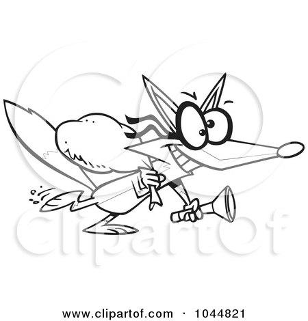 Royalty-Free (RF) Clip Art Illustration of a Cartoon Black And White Outline Design Of A Robbing Fox by toonaday