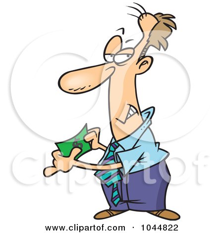 Royalty-Free (RF) Clip Art Illustration of a Cartoon Businessman Holding Fake Money by toonaday