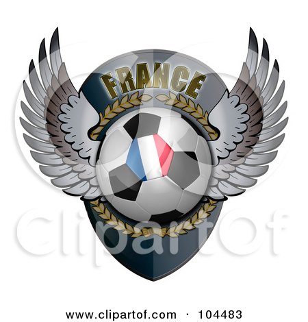 Royalty-Free (RF) Clipart Illustration of a Winged French Soccer Ball Crest by stockillustrations